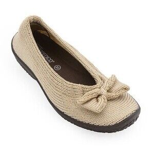 Arcopedico Lyla Sport Shoes Women 41 Beige Bow Stretch Knit Comfort Flats Travel